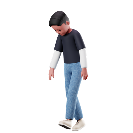 Young Boy With Tired Walk Pose  3D Illustration