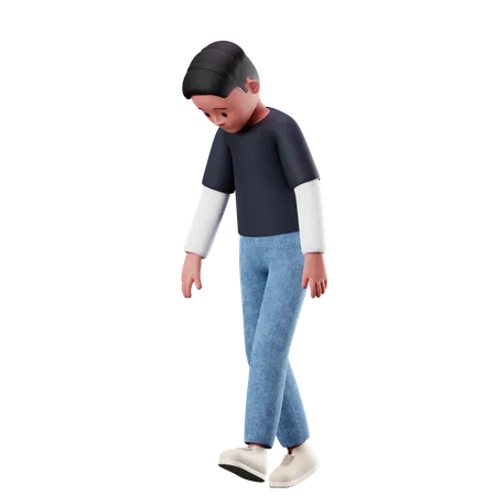 Young Boy With Tired Walk Pose  3D Illustration