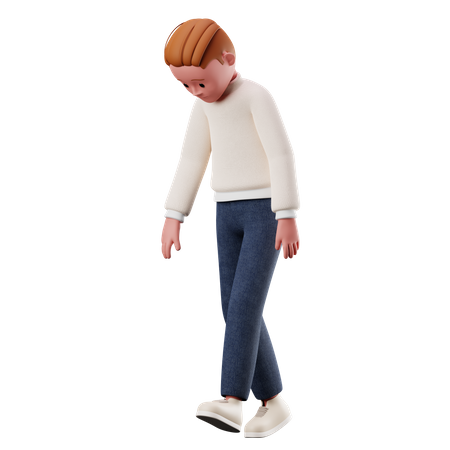 Young Boy With Tired Walk Pose 3D Illustration