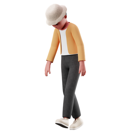 Young Boy With Tired Walk Pose 3D Illustration