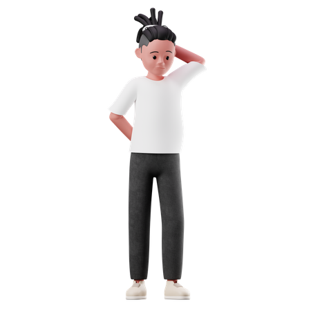 Young Boy With Worry Pose  3D Illustration