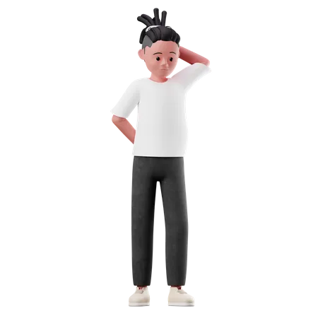 Young Boy With Worry Pose  3D Illustration