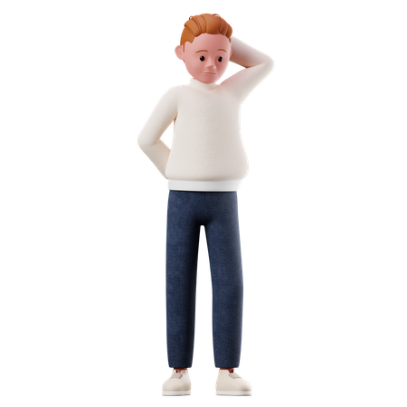 Young Boy With Worry Pose  3D Illustration