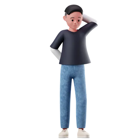 Young Boy With Worry Pose  3D Illustration