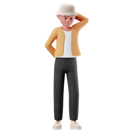 Young Boy With Worry Pose  3D Illustration