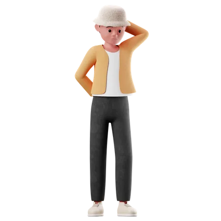 Young Boy With Worry Pose  3D Illustration