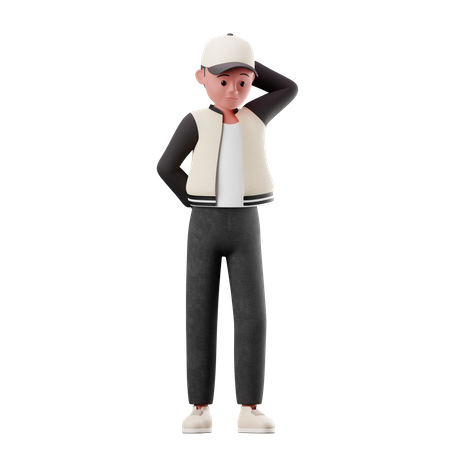 Young Boy With Worry Pose  3D Illustration