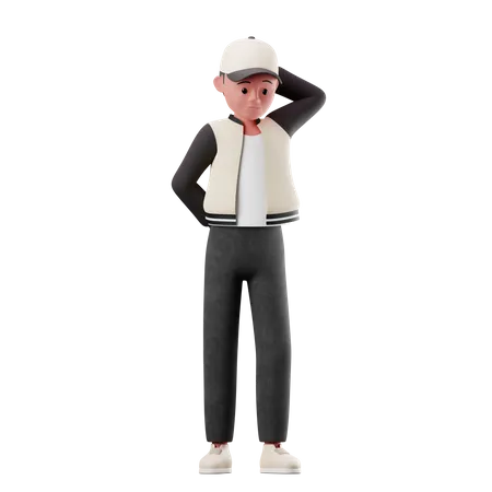 Young Boy With Worry Pose  3D Illustration