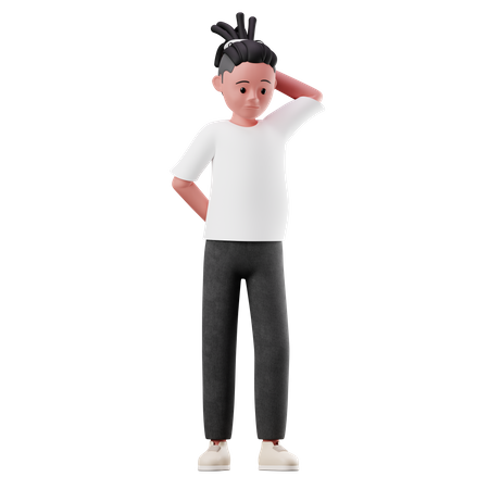 Young Boy With Worry Pose 3D Illustration