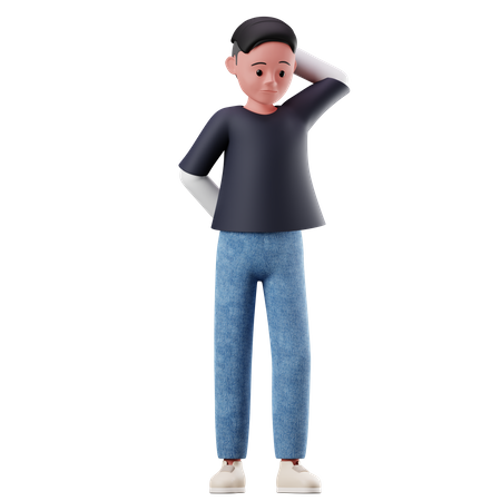 Young Boy With Worry Pose  3D Illustration