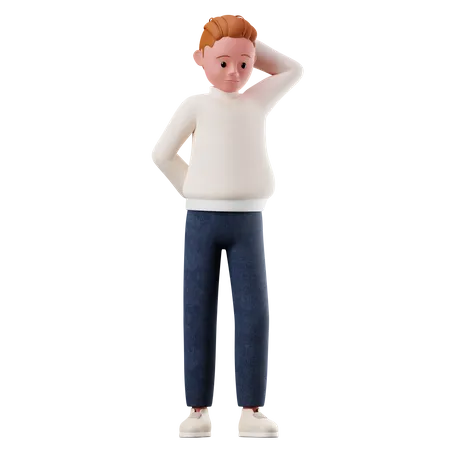 Young Boy With Worry Pose  3D Illustration