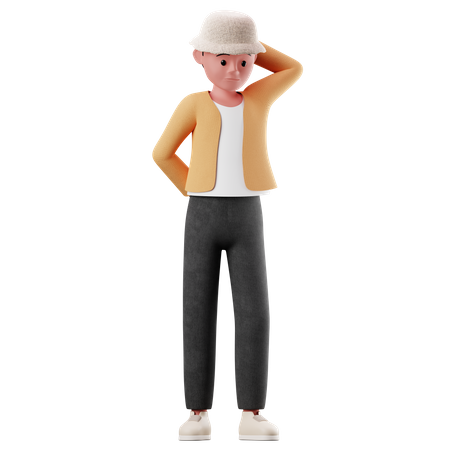 Young Boy With Worry Pose 3D Illustration