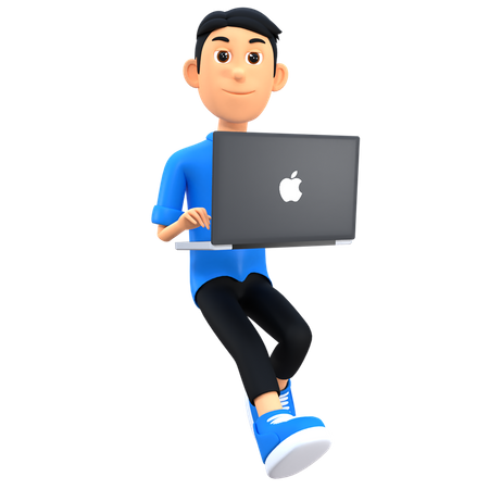 Young Boy Working On laptop  3D Illustration