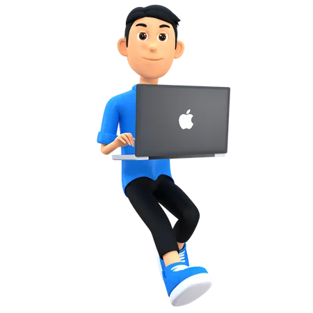 Young Boy Working On laptop  3D Illustration