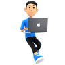 young boy working on laptop 3d illustration