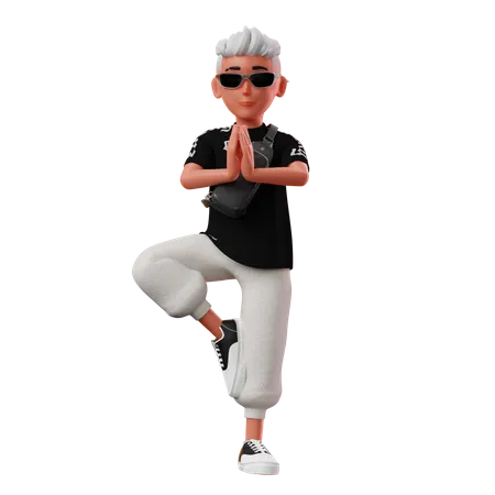 Young Boy Yoga Pose  3D Illustration