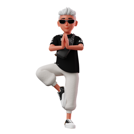 Young Boy Yoga Pose  3D Illustration