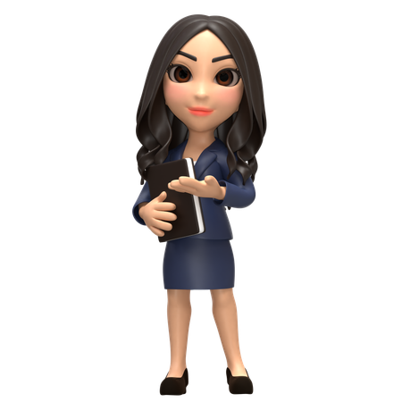 Young Business Girl Holding Book  3D Illustration