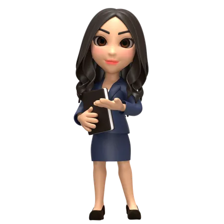 Young Business Girl Holding Book  3D Illustration