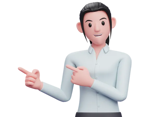 Young Business woman pointing to the side with both fingers  3D Illustration