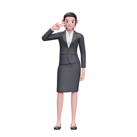 Young Business Woman Posing Peace Finger  3D Illustration