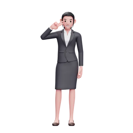 Young Business Woman Posing Peace Finger  3D Illustration