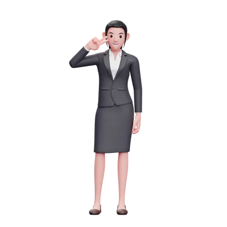 Young Business Woman Posing Peace Finger 3D Illustration