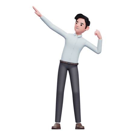 Young businessman celebrating victory with dancing 3D Illustration