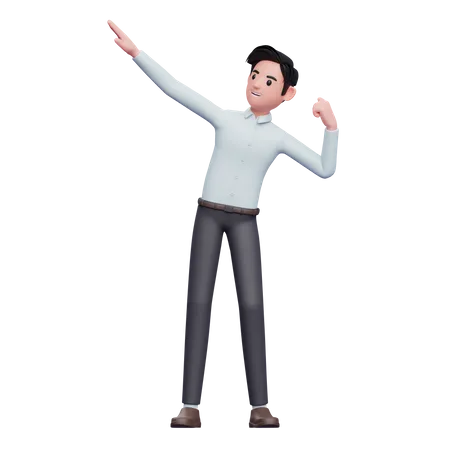 Young businessman celebrating victory with dancing 3D Illustration