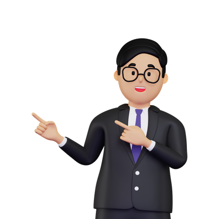 Young Businessman pointing to fingers to left side  3D Illustration