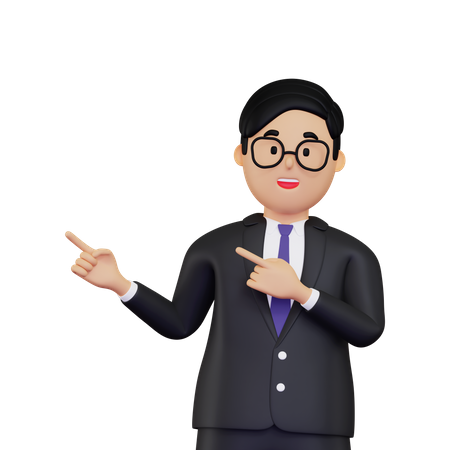 Young Businessman pointing to fingers to left side 3D Illustration