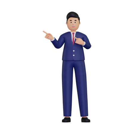 Young businessman pointing to fingers to left side 3D Illustration