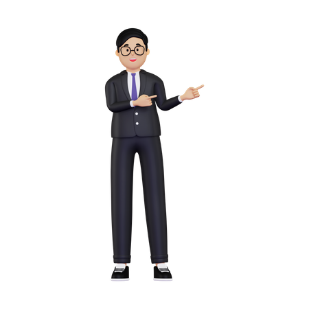 Young Businessman pointing to fingers to right side 3D Illustration