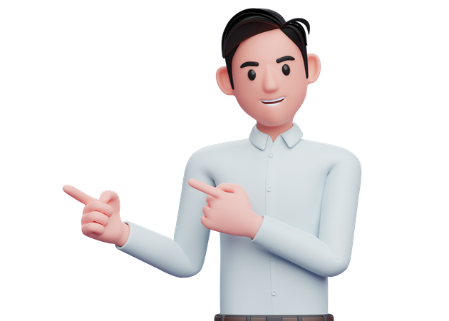 Young Businessman pointing to the side with both fingers  3D Illustration