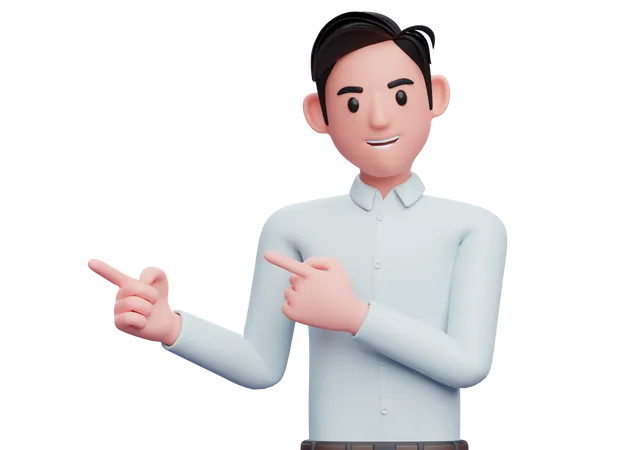 Young Businessman pointing to the side with both fingers  3D Illustration