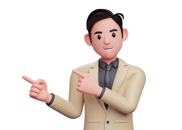 Businessman pointing to fingers to side 3D Illustration