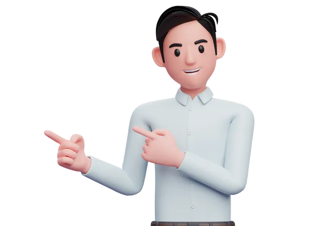 Young Businessman pointing to the side with both fingers 3D Illustration