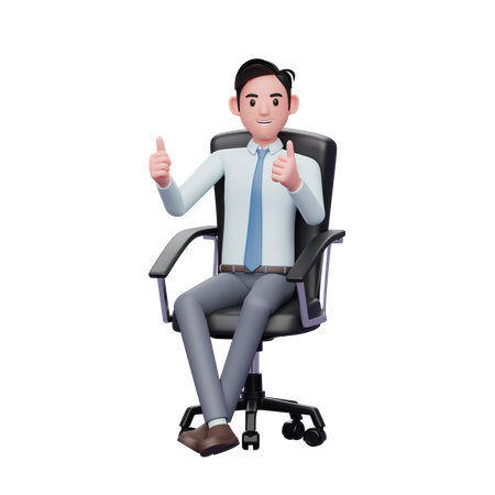Young businessman sitting on chair giving two thumbs up  3D Icon
