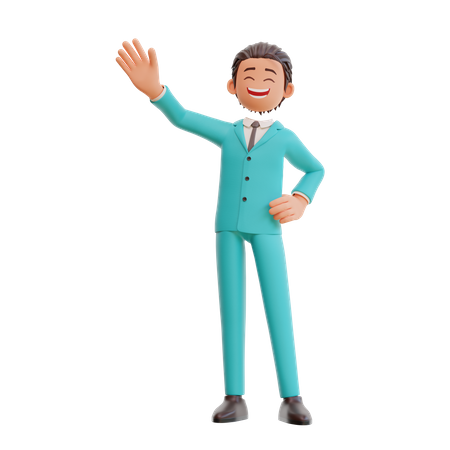 Young businessman waving hand  3D Icon