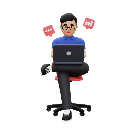 Young businessman working on a laptop  3D Illustration