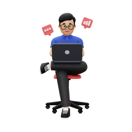 Young businessman working on a laptop 3D Illustration