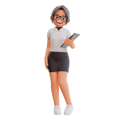 Young businesswoman holding document  3D Illustration