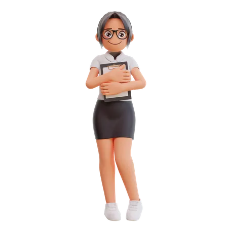 Young businesswoman holding document 3D Illustration
