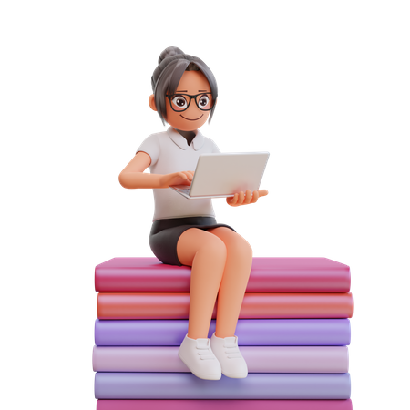 Young Businesswoman Holding Laptop 3D Illustration