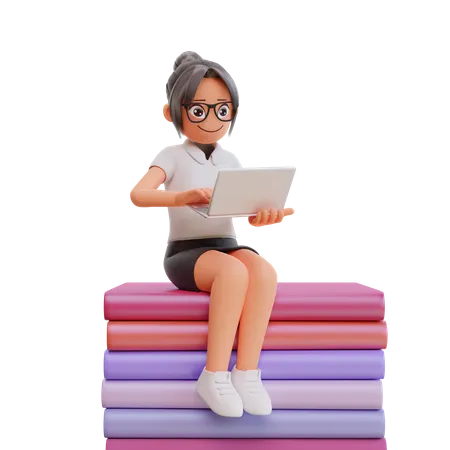Young Businesswoman Holding Laptop 3D Illustration