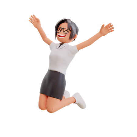 Young businesswoman jumping out of joy  3D Icon
