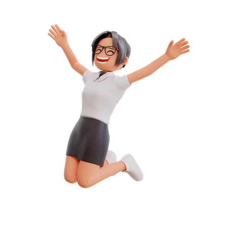 Young businesswoman jumping out of joy 3D Illustration