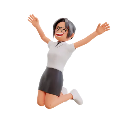 Young businesswoman jumping out of joy 3D Illustration