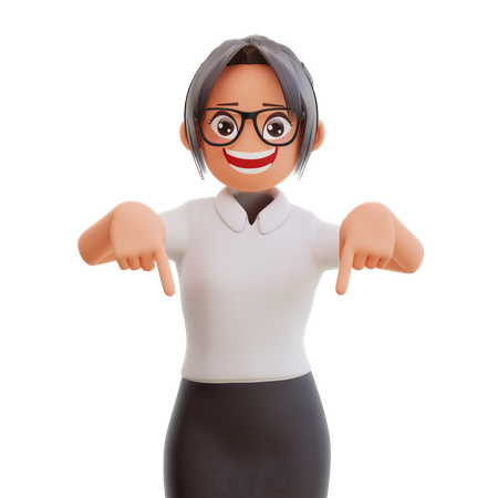 Young businesswoman pointing fingers down  3D Illustration