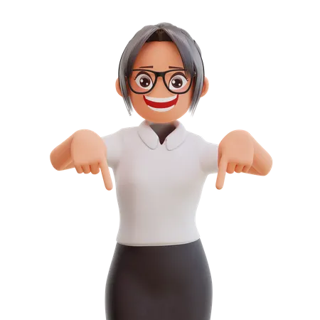 Young businesswoman pointing fingers down  3D Illustration